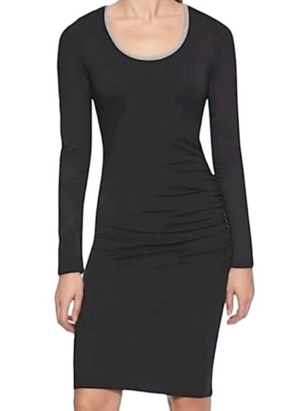 Athleta Carefree Long Sleeve Dress in black with a contrasting gray neckline Med